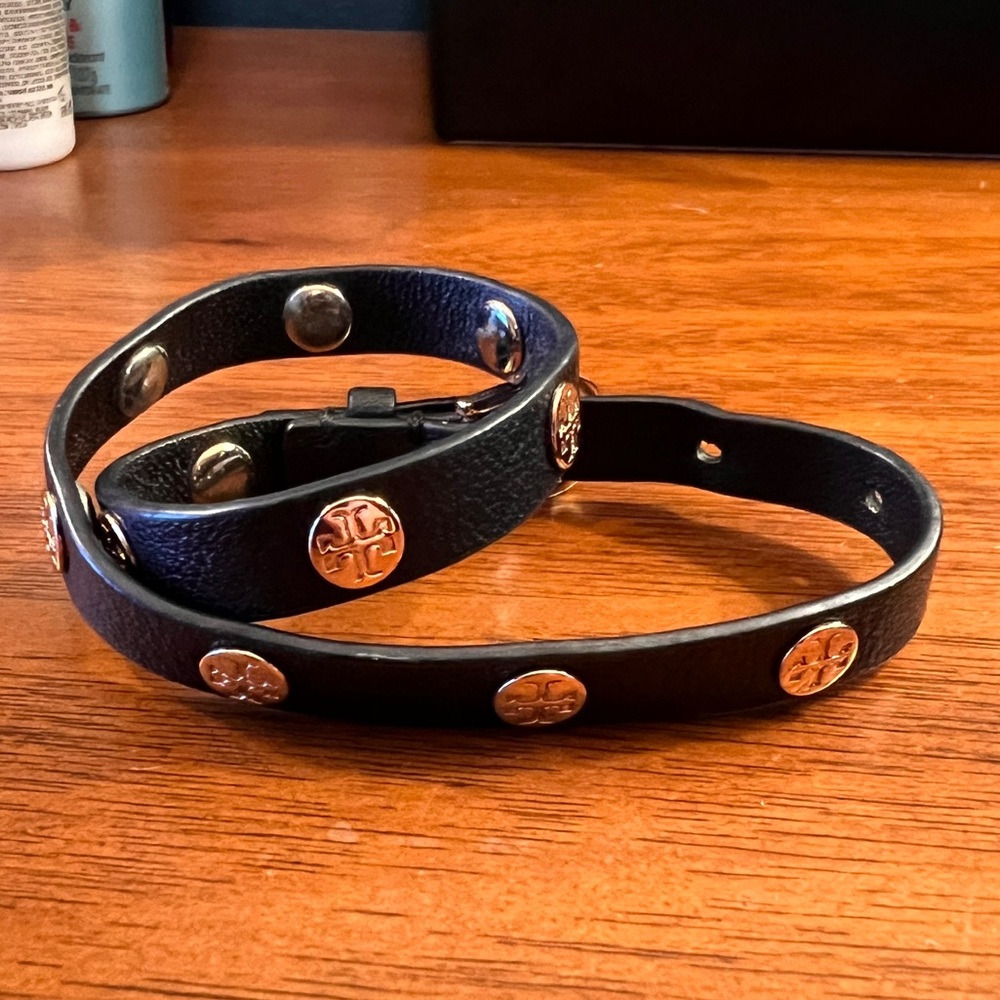 Tory Burch black leather wrap bracelet